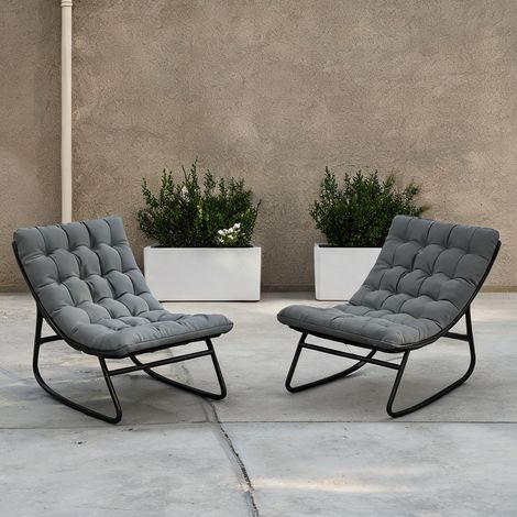Fauteuil à bascule double en métal et tissu pour extérieur gris (1/5)