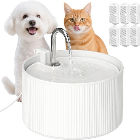 PawHut Ceramic Cat Water Fountain for Drinking with Ultra-Quiet Pump, White (1/5)