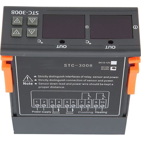 Thermostat de contrôle de température à double affichage et double sonde NTC STC-3008 (110-220 V CA) (1/5)
