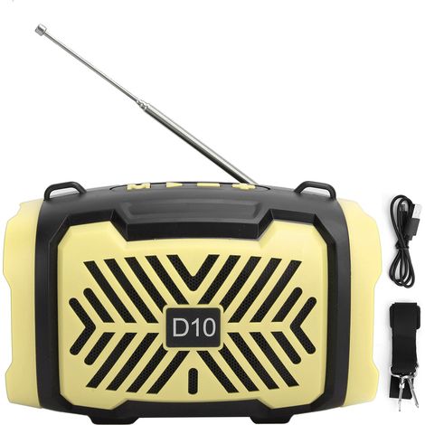 Haut-parleur Bluetooth V5.0 D10 avec Éclairage LED, FM et Sangle, USB Rechargeable, Portable Jaune (1/5)