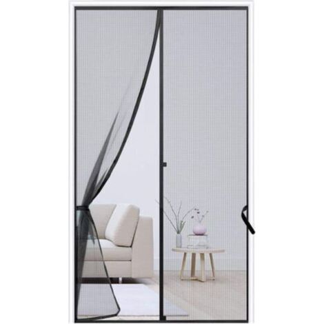 Moustiquaire magnétique pour porte avec aimants puissants et embrasses, 90 cm x 210 cm - Noir