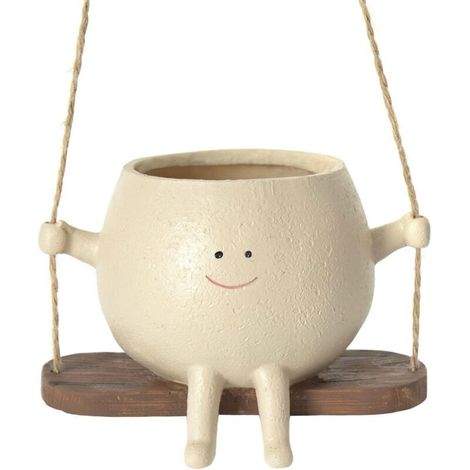 Pot de Fleurs Suspendu avec Visage Pivotant, Joli Pot de Fleurs pour Plantes D'intérieur et D'extérieur, en Résine, Visage Souriant, Pot de Fleurs, Plantes Succulentes, pour la Décoration de (1/4)