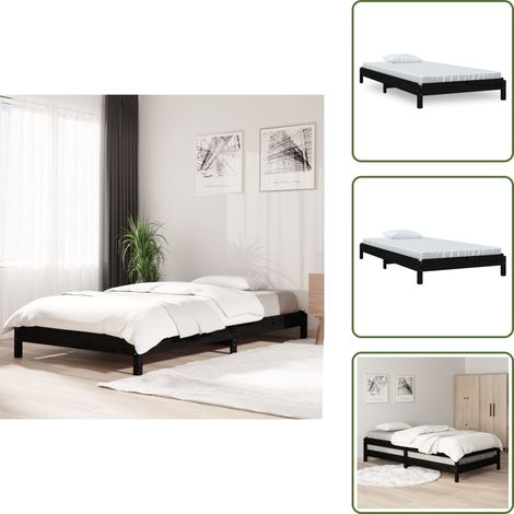 Lit empilable sans matelas noir 75x190 cm bois de pin massif - Lit Superpose - Lit Enfant - Meuble Chambre - Cadre Lit - Bois De Pin (1/5)
