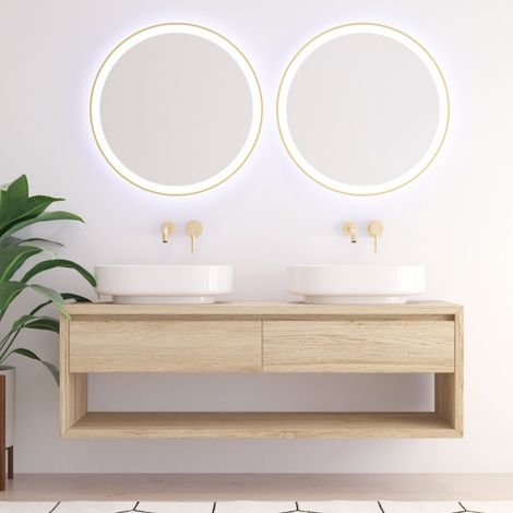 Espejo led redondo de baño Ø60 cm bi led con marco color oro y arenado