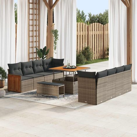Salon de Jardin 11 Pièces Ensemble Canapé en Poly Rattan et Acier avec Rangement Gris - PANGIVO (1/5)