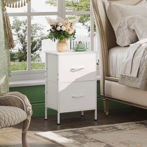 Commode WLIVE à 2 tiroirs, tiroirs en tissu avec glissières coulissantes, table de chevet pour chambre, petite table d'appoint avec structure en métal, entrée, salon, chambre d'enfant, table de nuit,  (1/5)