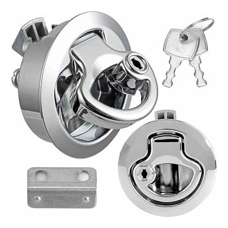 Boat Hatch Latch Pull Marine Zinc Alloy Flush Hatch Latch with Door Lock for Yacht Trailer Camper Deck Hatch Door Cabinet (1/3)