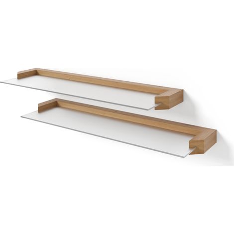 Regalen AURIS 60 cm set aus 2 schwebenden eiche wotan / satiniertes glas
