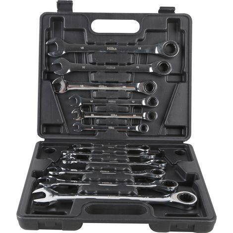 HILKA RATCHET RING SPANNER SET 12PC REVERSIBLE WRENCH METRIC IN CASE 11404012 (1/2)