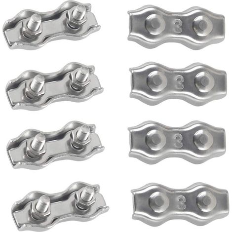 M3 Duplex Cable Clips 304 Stainless Steel Duplex Cable Clips for Wire Rope Clotheslines Sun Sails Hanging Patio Fixed 8pcs