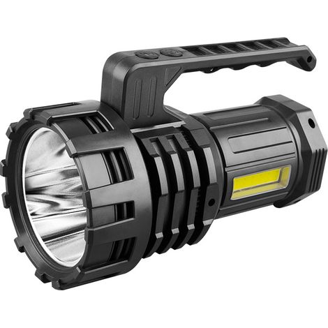 Linterna LED ultrapotente, 4000 mAh/1200 lúmenes, recargable, IPX4 resistente al agua, USB para camping, senderismo, emergencias y cortes de luz, color negro. (1/5)