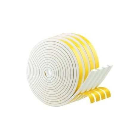 Joint d'étanchéité en mousse en caoutchouc auto-adhésif blanc, ruban adhésif en mousse de 6 mm (L) x 3 mm (P) pour fenêtres et portes, anti-collision, insonorisant, 5 m chacun (1/5)
