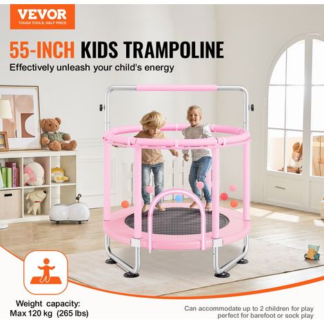 Mini trampoline pour enfant, 1470 mm, fitness rebounder récréatif pour tout-petits avec filet de sécurité et panier de basket, cade… (1/5)