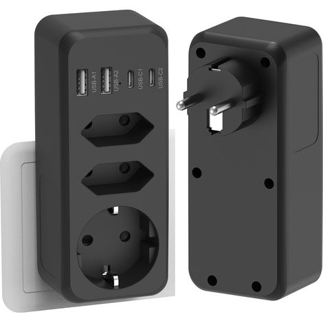 Multipresa da parete USB C 7 in 1, presa a muro con 4 USB (2 di tipo C), piccola multipresa da parete elettrica per casa, ufficio, dormitorio universitario, articoli essenziali