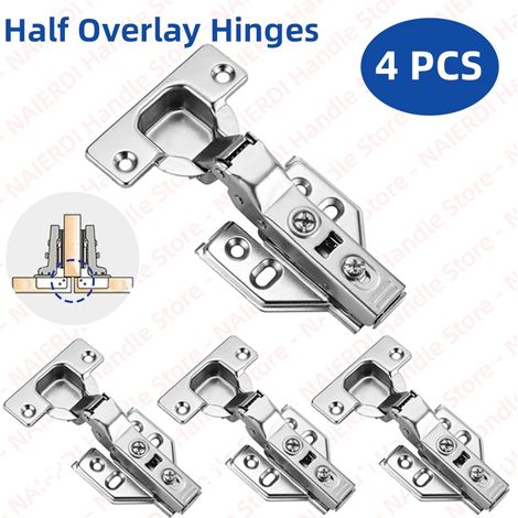 (4 pièces à recouvrement partiel) 4 charnières à fermeture douce pour meubles, armoires et portes, en acier inoxydable, à charnière hydraulique (1/5)