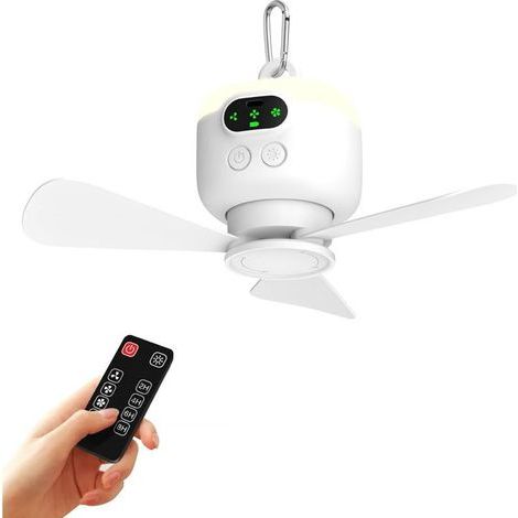 Ventilateur de tente portable pour camping, alimenté par batterie 8000 mAh, rechargeable, 3 pales amovibles, crochet de suspension, minuterie, 4 vitesses, pour tonnelle, véranda, plage (1/5)