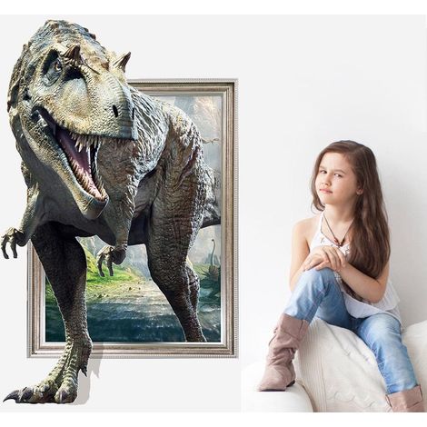 Stickers muraux décoratifs 3D réalistes avec dinosaures, motif mur cassé, pour chambre, salon ou chambre d'enfant. (1/5)