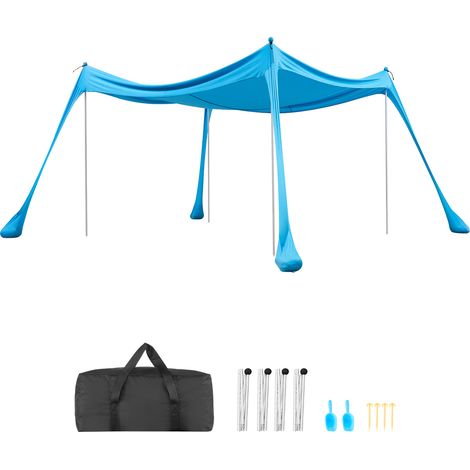 Mophorn Strandzelt mit Sonnenschutz (UPF 50+) 3 x 3 x 2 m, Strandmuschel mit 4 Sandsäcken, Stützstangen und Sandschaufeln, Tragbares Sonnensegel für Familienausflüge, Camping und Angeln in Blau
