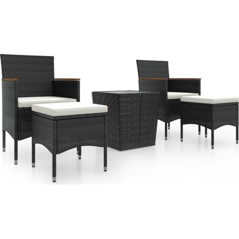 Maison Exclusive - Set da Bistrot per Giardino 5pz Polyrattan Vetro Temperato Nero (1/5)