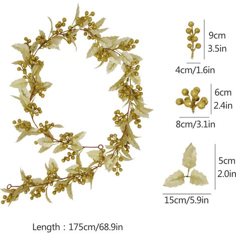 Guirlande de Noël Or Doré 175 cm Multifonction Artificielle Plante Suspension GUIRLANDE de GUIRLANDE de Houx Décoratif