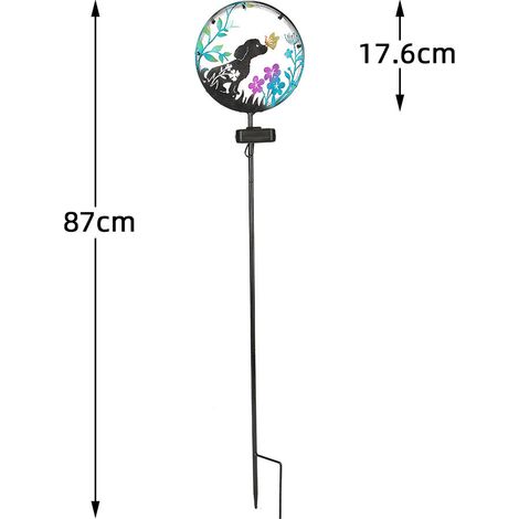 Lámpara de pie solar transfronteriza de hierro forjado, con motivo de gato y mariposa, proyector de exterior para jardín y terraza, luz ambiental decorativa (Perro Mariposa Blanco Cálido) (1/5)