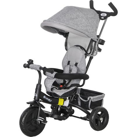 Tricycle pour enfants avec manche 6 en 1, tettuccio réglable, ceinture de sécurité, âge 1-5 ans, gris