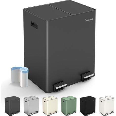 Premium Stainless Steel Dual  Compartment Pedal Bin 15L+15L DARK GREY