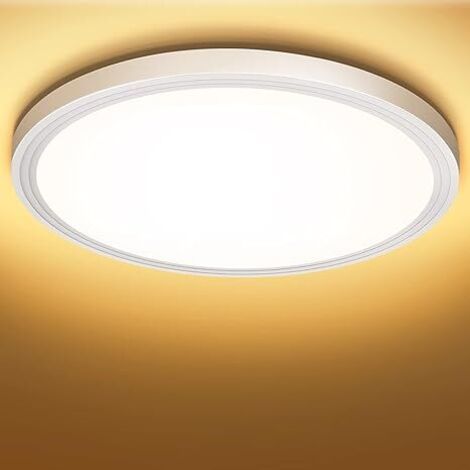 QORVA-Plafonnier LED rond plat - Blanc chaud 18 W 3000 K 1600 lm IP44, lampe de salle de bain, lampe de cuisine pour salle de bain, couloir, chambre, balcon, salon, cuisine, sous-sol, ultra-mince 223 