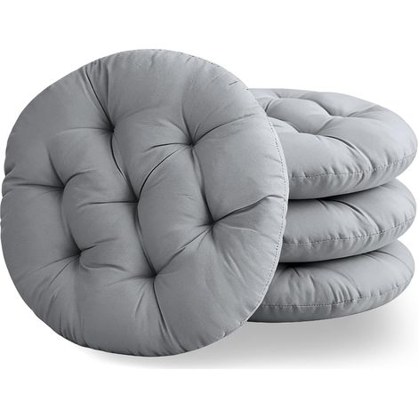 Set of 4 40 cm Round Chair Cushions, Comfortable Floor Cushions for Indoor and Outdoor Kitchen, Garden, Dining Room, Living Room, Study Room, Dark Grey (1/5)