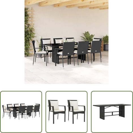 vidaXL Chaise de jardin - Ensemble à manger de jardin 9pcs coussins noir résine tressée (1/5)