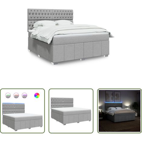 vidaXL LED-Beleuchtung - Boxspringbett mit Matratze Hellgrau 180x200 cm Stoff (1/5)