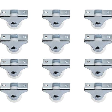 Paquete de 12 ruedas fijas rígidas de 1 pulgada, no giratorias, con placa superior de metal, ruedas de plástico duro para muebles, color plateado (1/3)