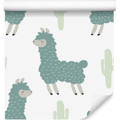 Papier peint à motifs de lamas, cactus et nature pour salon et chambre 50x1000 cm (1/5)