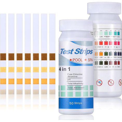 Lot de 100 bandelettes de test pH pour spa et jacuzzi, bandelettes 4 en 1 pour piscine et spa permettant une mesure précise du pH de l'eau, lot de 2 (1/5)