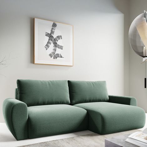 Divano Letto con Penisola Paullo, Contenitore, Reversibile, Reclinabile, 253x153 cm Verde (1/5)