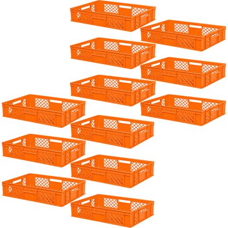 BRB 12x Eurobehälter/Stapelkorb durchbrochen, PE-HD, Industriequalität, lebensmittelecht, LxBxH 600x400x150 mm, orange