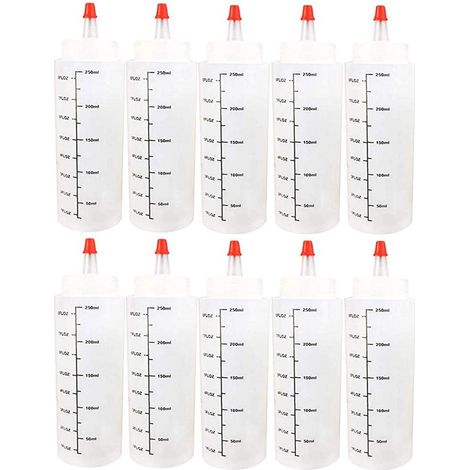 Liquid Bottle Squeeze Bottle 10PCS Squeeze Squeeze Bottle Salatflasche mit Messskala Gewürzflaschen aus Kunststoff Ölflasche Saucenflasche Küche Kunststoffset für Zuhause und Restaurant (1/5)