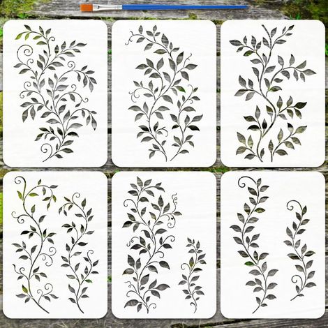6Pcs Pochoirs Vigne Avec Pinceau 21x29.7cm Pochoir Lierre Vignes Pochoirs Feuilles de Vigne Pochoir Vignes en Plastique Pet Épaissi pour Peinture sur Bois Mur Meuble DIY Décor Maison (1/5)