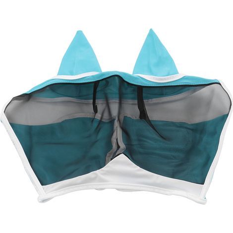 Masque Anti-Mouches Respirant pour Cheval en Tissu Élastique, Protection Contre les Insectes avec Fermeture Velcro, Taille Grand Bleu