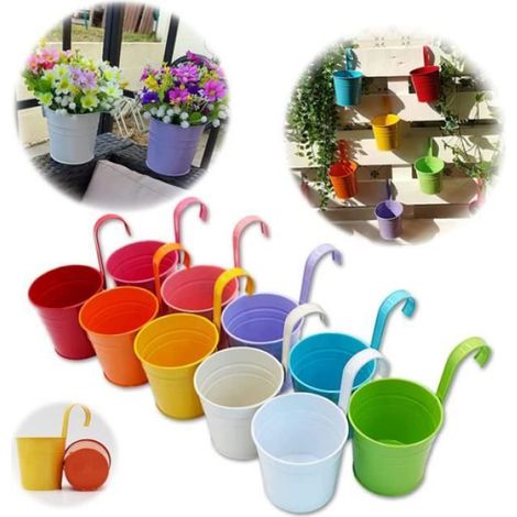 10 Pots de fleurs en métal, 10 cm, avec poignée amovible, suspendus, pour intérieur et jardin (1/4)