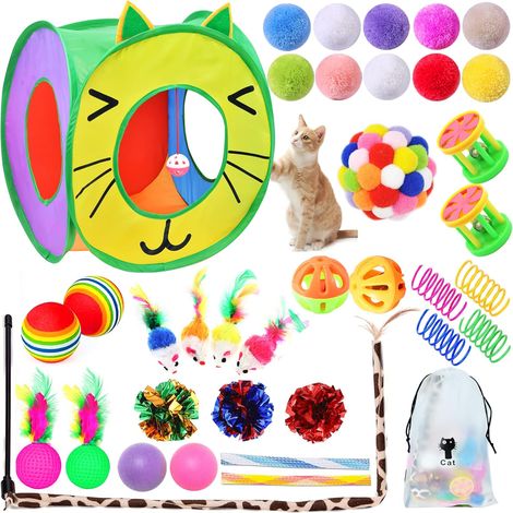 Lot de 37 jouets interactifs pour chat – Jouets à plumes, tunnel pour chaton, souris, baguette de souris, ressorts, jouets pour chats d'intérieur et chatons (1) (1/5)