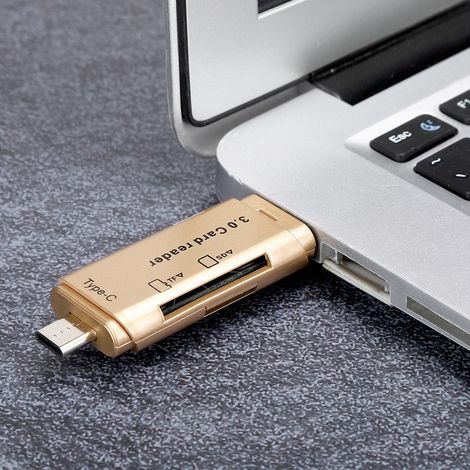 Lecteur de carte multifonction pour téléphone et ordinateur, convertisseur de stockage portable USB 3.0 (Doré) (1/5)