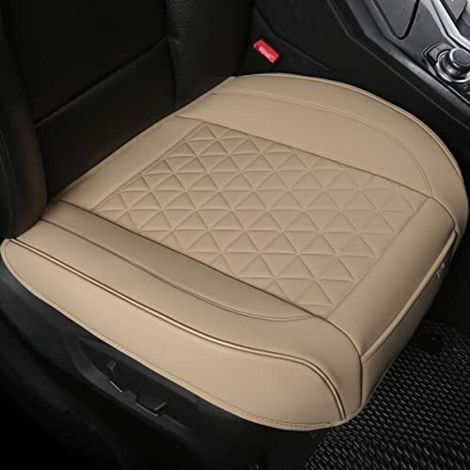 Bardusch-Housses de siège avant en similicuir, compatibles avec 90 % des voitures, motif matelassé triangulaire, 53 cm (L) x 52 cm (l) (1 paire - Beige) (1/4)