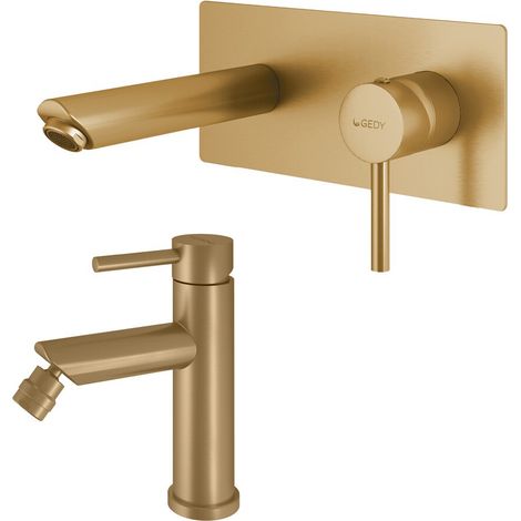 Set miscelatori lavabo ad incasso e bidet in acciaio inox oro opaco Garda di Gedy (1/5)