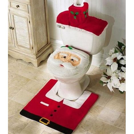 Couvre-Abattant De Toilette - Thème Père Noël - Compatible Avec Toilettes Standard - Set Décoration Salle De Bain - 3 Pièces (1/5)