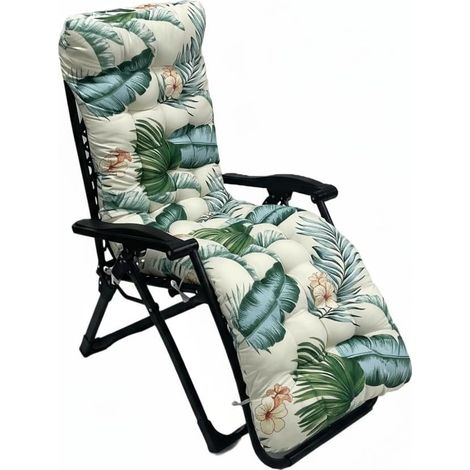 1 Coussin pour chaise longue, 170x53x8 cm, Motif hawaïen, Avec bande de réglage, Pour jardin et plage (1/5)