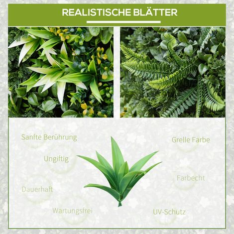 Lot de 12 panneaux de verdure synthétique pour mur, 50x50 cm, anti-UV, occultant, feuillage mixte, parfaits pour l'aménagement jardin et terrasse. (1/4)