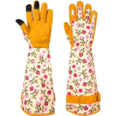 Long Gardening Gloves for Women, Garden Work Gloves Anti-Thorns, Lightweight Breathable Outdoor Gardening (L, Yellow) (1/5)