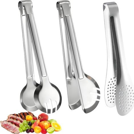 Set di 3 pinze da cucina in acciaio inox, 24 cm. Ideali per insalate, grigliate e per servire. (1/5)