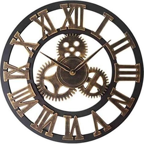 Vintage Silent Non-Ticking Roman Numeral Metal Wall Clock Home Decor for Living Room Kitchen Cafe Hotel Office 40cm (Antique Gold)